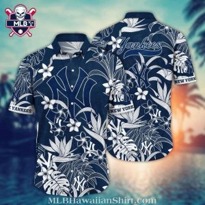 White Floral And Leaf Patterns NY Yankees Tropical Hawaiian Shirt