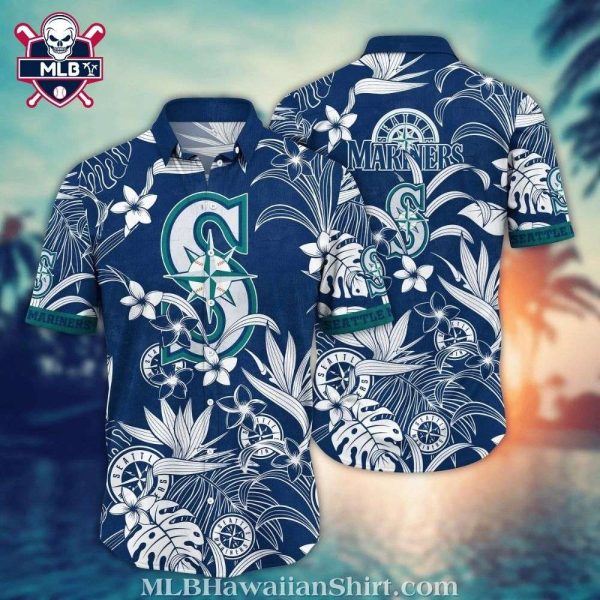 White Floral Motifs Seattle Mariners Hawaiian Shirt