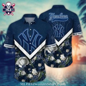 White Floral Varsity NY Yankees Tropical Hawaiian Shirt