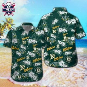 White Hibiscus And Green Oakland Athletics Tropical Shirt