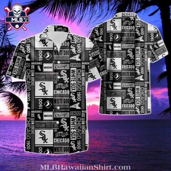 White Sox Monochrome Vintage Logo And Text Hawaiian Aloha Shirt