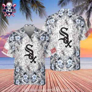 White Sox Tropical Floral Monochrome Hawaiian Aloha Shirt