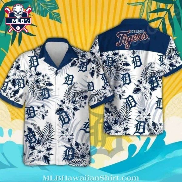 White Tropical Florals And Palm Leaf Detroit Tigers Hawaiian Shirt