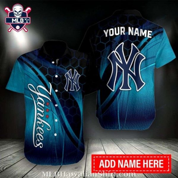 Yankees Aloha Shirt With Swirling Blue Ombre Design