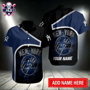 Yankees Blue Glimmer Custom Name Hawaiian Shirt In Textured Navy