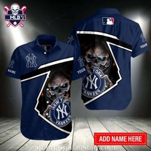 Yankees Fierce Skull Lightning Custom Name Navy Tropical Shirt