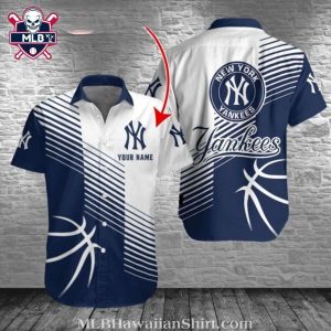 Yankees Game Day Geometric Tropical Aloha Shirt With Customizable