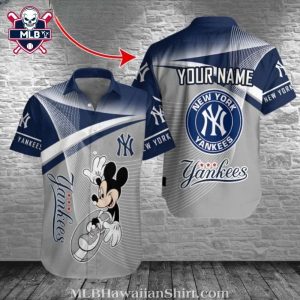 Yankees Mickey Mouse Customizable Fun Aloha Shirt In Classic Grey And Blue