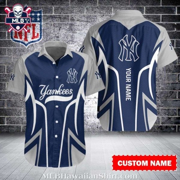 Yankees Navy And Grey Dynamic Stripes Customizable Tropical Hawaiian Shirt