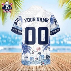 Yankees Ocean Wave And Tropical Floral Aloha Shirt