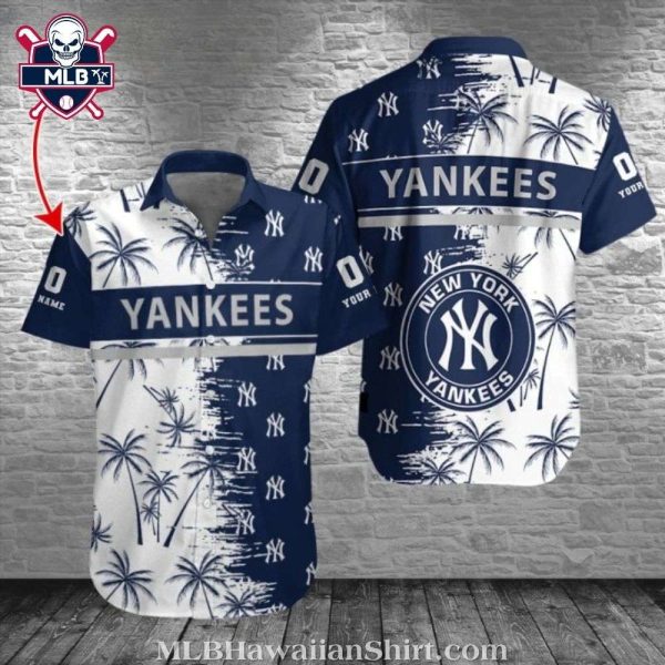 Yankees Tropical Palm Beach Scene With Bold Team Logo Hawaiian Shirt