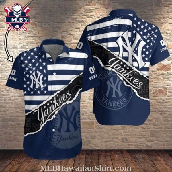 Yankees Tropical Shirt Featuring American Flag And Striped Personalized Back