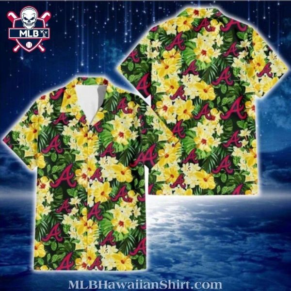 Yellow Hibiscus Atlanta Braves Tropical Hawaiian Shirt