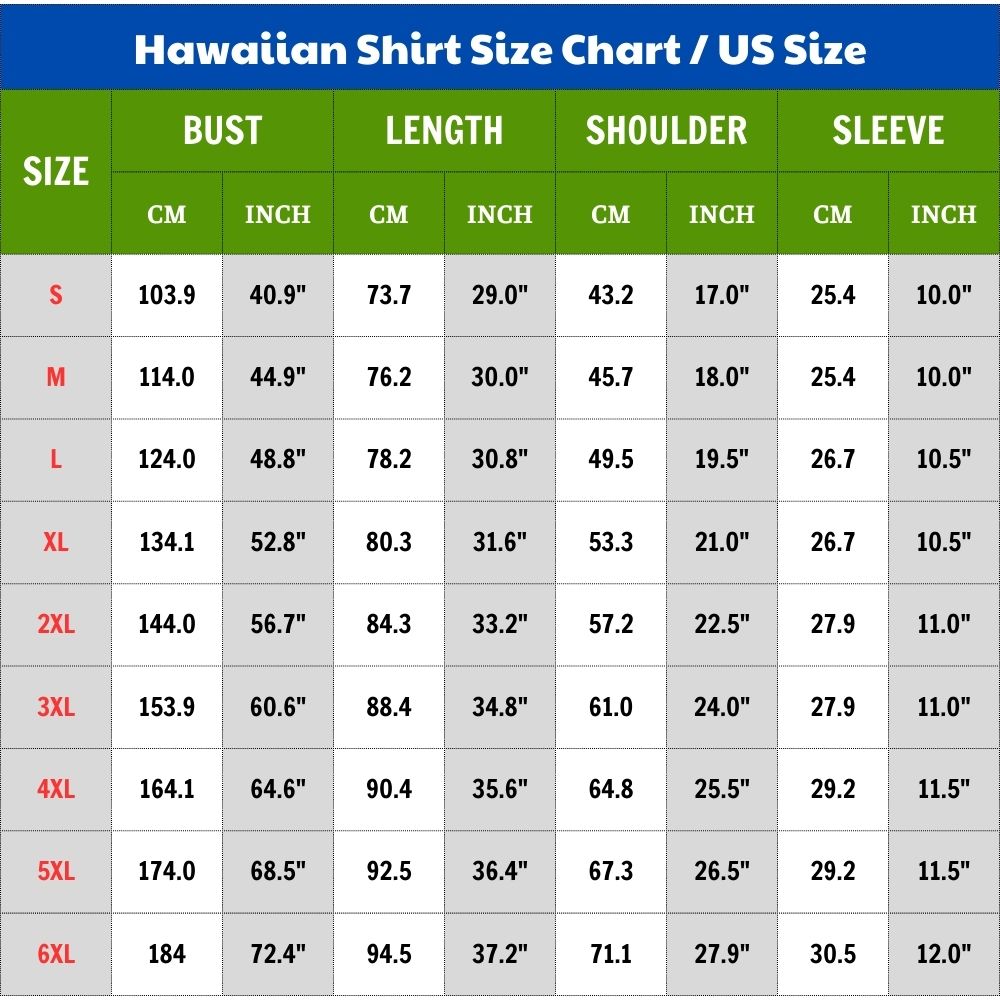 hawaiian shirt size chart