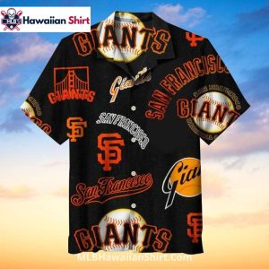 All Over Logo SF Giants Hawaiian Shirt On Black Design