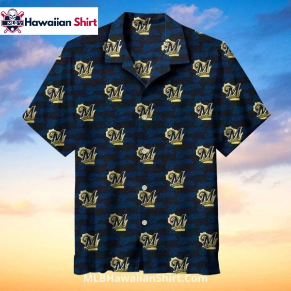 All Over M Logo Milwaukee Brewers Aloha Shirt Dark Tone