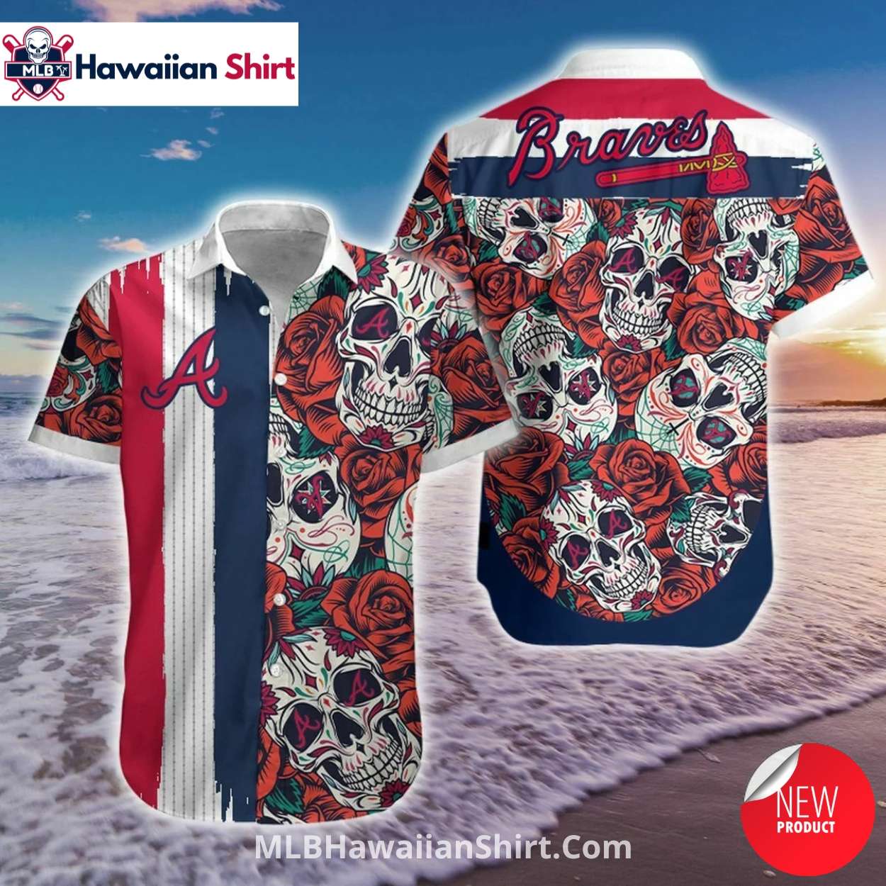 Atlanta Braves Sugar Skull Rose Aloha Shirt Atlanta Braves Sugar Skull Rose Aloha Shirt