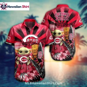 Baby Yoda And Tiki Cincinnati Reds Hawaiian Shirt