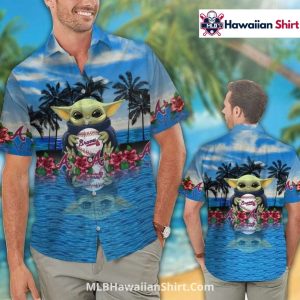 Baby Yoda Atlanta Braves Aloha Shirt With Tropical Scene