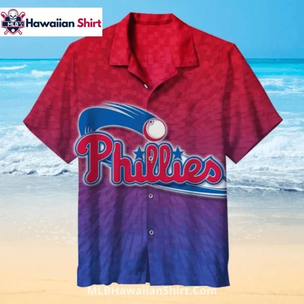 Baseball Trail Gradient Phillies Hawaiian Shirt In Red Blue