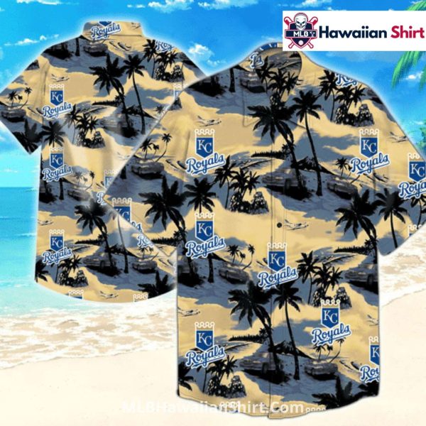 Beach Sunset KC Royals Aloha Shirt With Tropical Palms