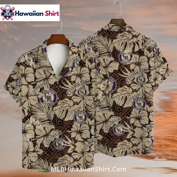 Beige Hibiscus Print Colorado Rockies Aloha Shirt