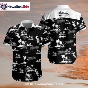 Black And White Island Print White Sox Hawaiian Shirt