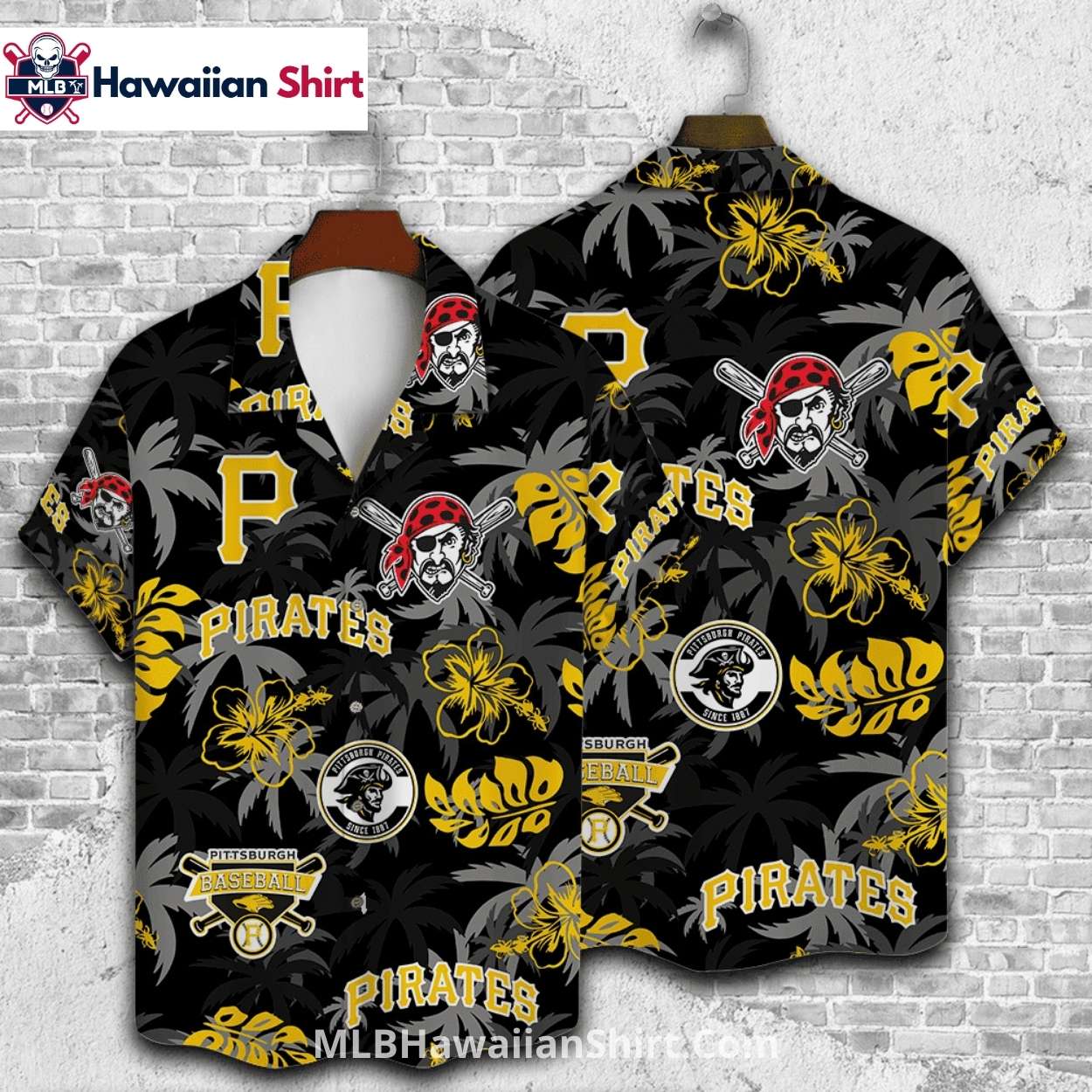 Black And Yellow Floral Pirates Hawaiian Shirt MLB Style Black And Yellow Floral Pirates Hawaiian Shirt MLB Style