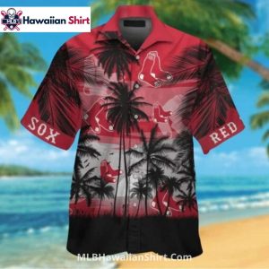 Black Palm Sunset Boston Red Sox Aloha Shirt With Socks Logo