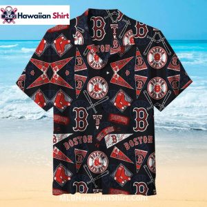 Black Vintage Patchwork Boston Red Sox Hawaiian Shirt