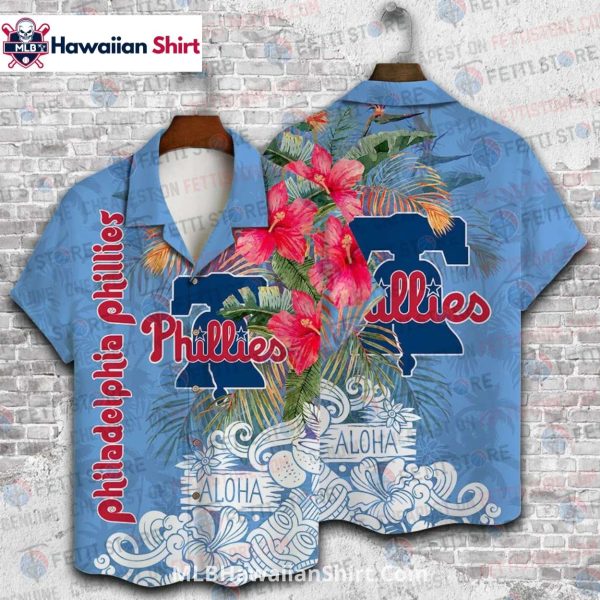 Blue Aloha Wave Phillies Hawaiian Shirt With Hibiscus