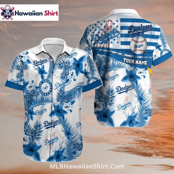 Blue Floral American Flag LA Dodgers Aloha Shirt