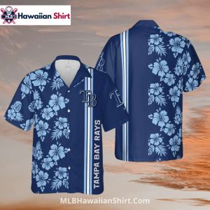 Blue Hibiscus Stripe Tampa Bay Rays Aloha Shirt Classic Design