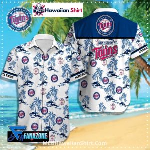 Blue Palm Tree Beach Twins Hawaiian Shirt With Logos
