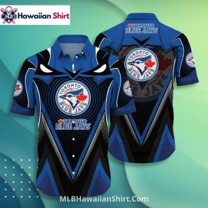 Bold Blue And Black Graphic Toronto Blue Jays Hawaiian Shirt