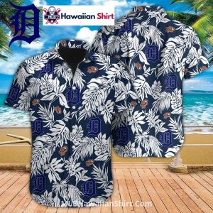 Bold Navy Leaves Detroit Tigers Aloha Shirt With Logo