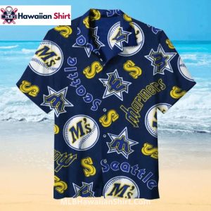 Bold Navy Seattle Mariners Aloha Shirt With Retro Logos