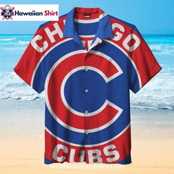 Bold Oversized Chicago Cubs Logo Aloha Shirt Red And Blue