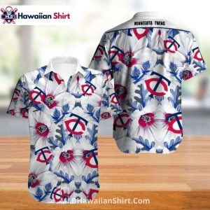 Bold Red And Blue Flowers Twins Hawaiian Shirt Design