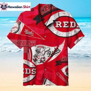 Bold Red Banner Cincinnati Reds Aloha Shirt Distressed