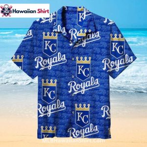 Bold Script Logo KC Royals Aloha Shirt Royal Blue Gold