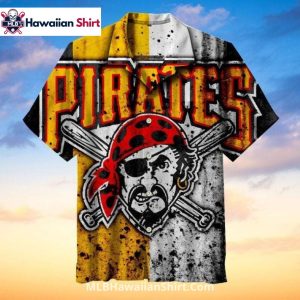 Bold Splatter Pirate Logo Pittsburgh Pirates Aloha Shirt