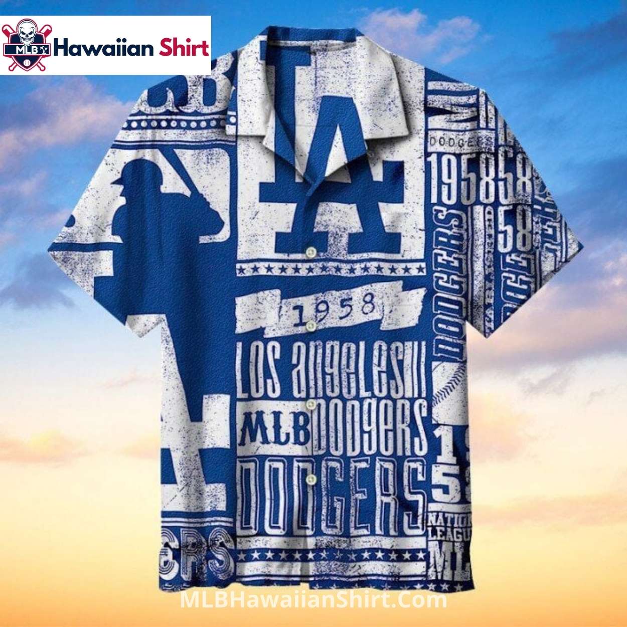 Bold Typography Print Los Angeles Dodgers Aloha Shirt 1958 Bold Typography Print Los Angeles Dodgers Aloha Shirt 1958
