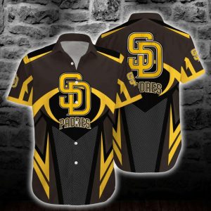 Bold Yellow Curve Stripe San Diego Padres Hawaiian Shirt