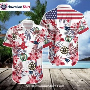 Boston Sports Mix Red Sox Hawaiian Shirt With Hibiscus Flowers