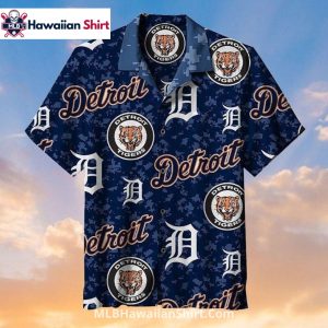 Camo Blue Pattern Detroit Tigers Aloha Shirt