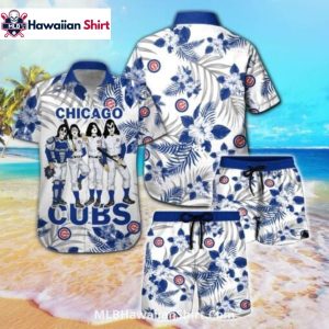 Cartoon Baseball Player Cubs Aloha Shirt With Matching Shorts