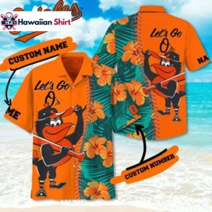 Cartoon Mascot Floral Orioles Hawaiian Shirt