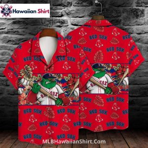 Cartoon Mascot Red Sox Aloha Shirt With Tropical Flowers