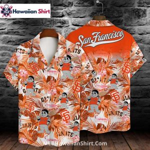 Cartoon Mascot SF Giants Hawaiian Shirt With Leaf Pattern